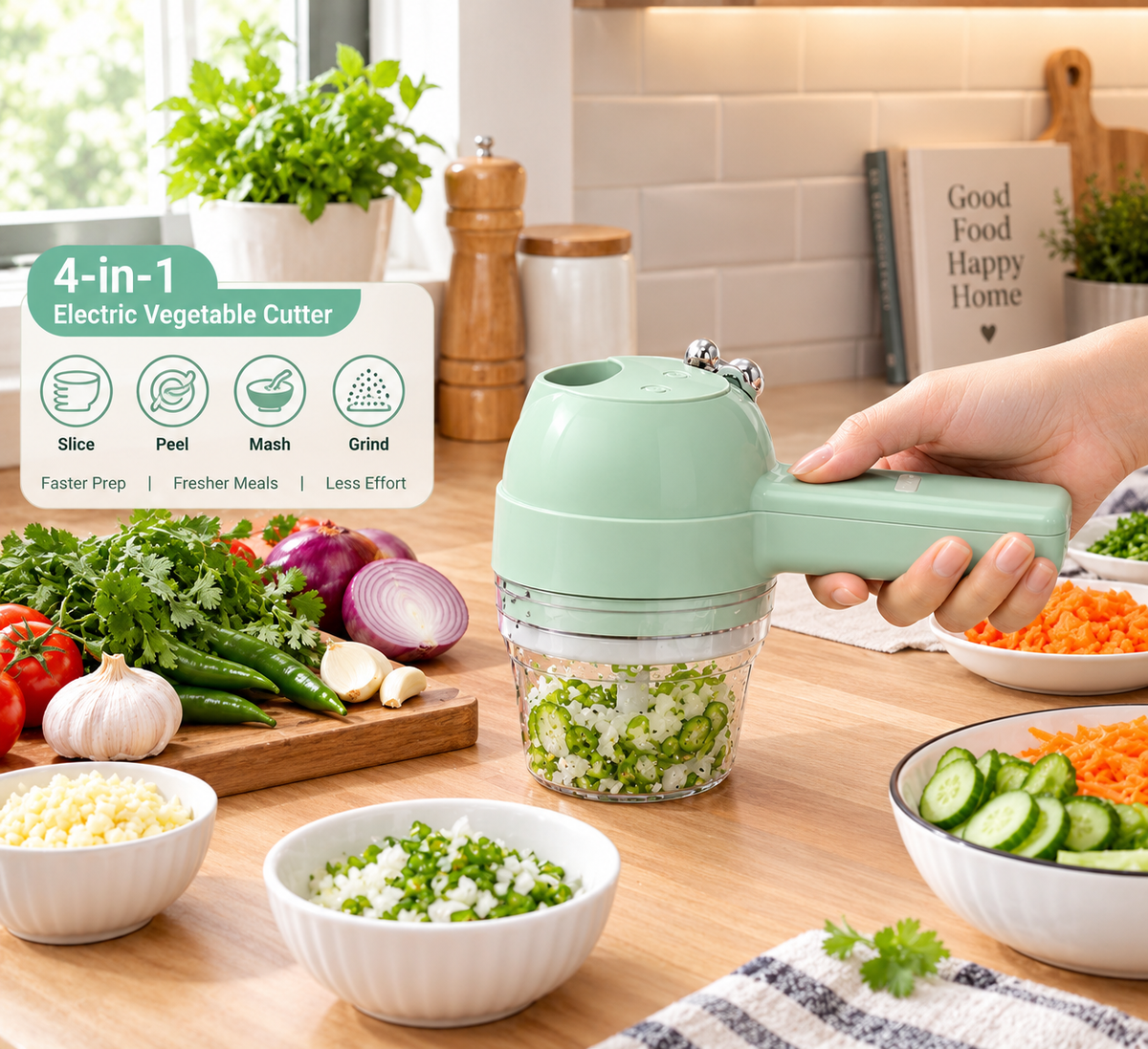 Electric Vegetable Cutter 4-in-1 Wireless Food Chopper