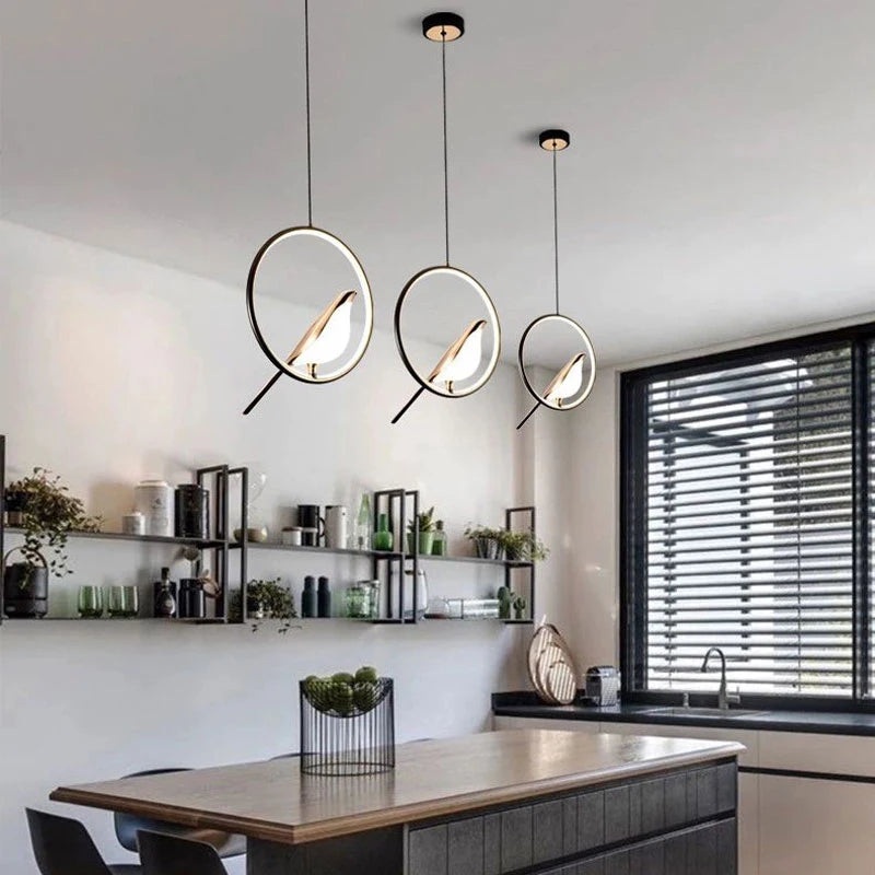Modern Bird LED Pendant Light – Rotatable Hanging Ceiling Lamp for Bedroom, Dining Room & Kitchen.