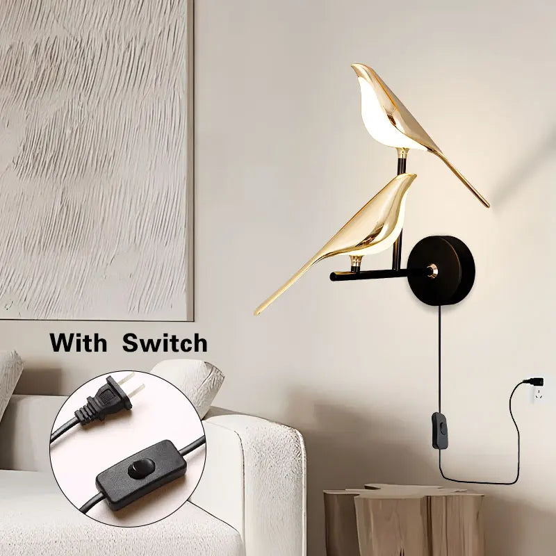 Magpie Bird Wall Lamp - LED Rotatable Sconce for Bedroom, Living Room, Kitchen.