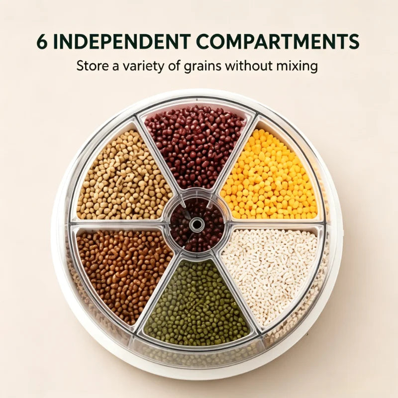 360° Rotating 6-Compartment Cereal Dispenser with Pull-Out Drawer