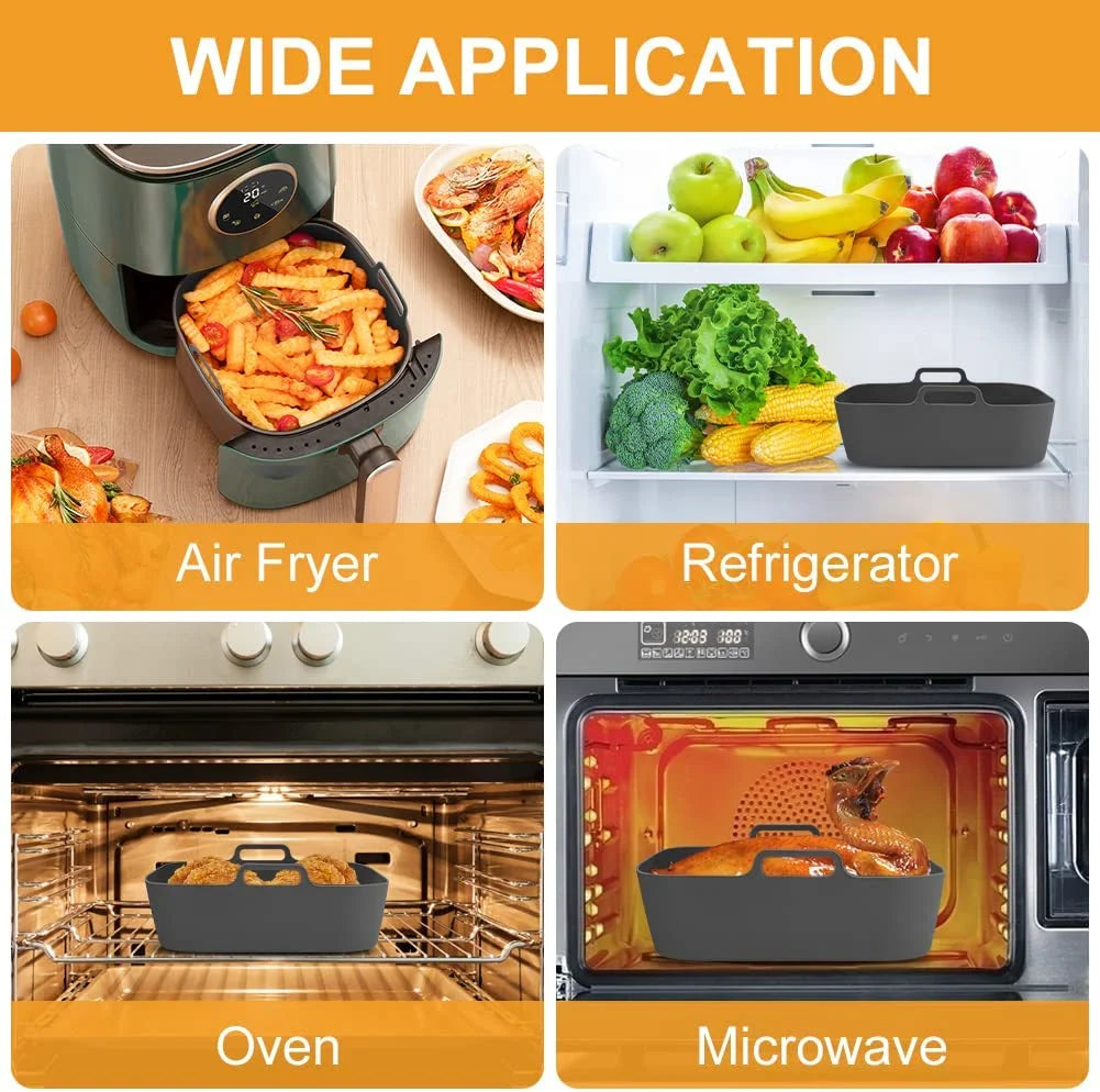 Reusable Silicone Air Fryer Liners – Square Non-Stick Basket Mats, Parchment Paper Replacement.