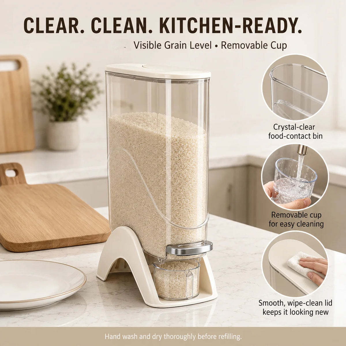 One-Touch Automatic Food Storage Dispenser with Measuring Cup