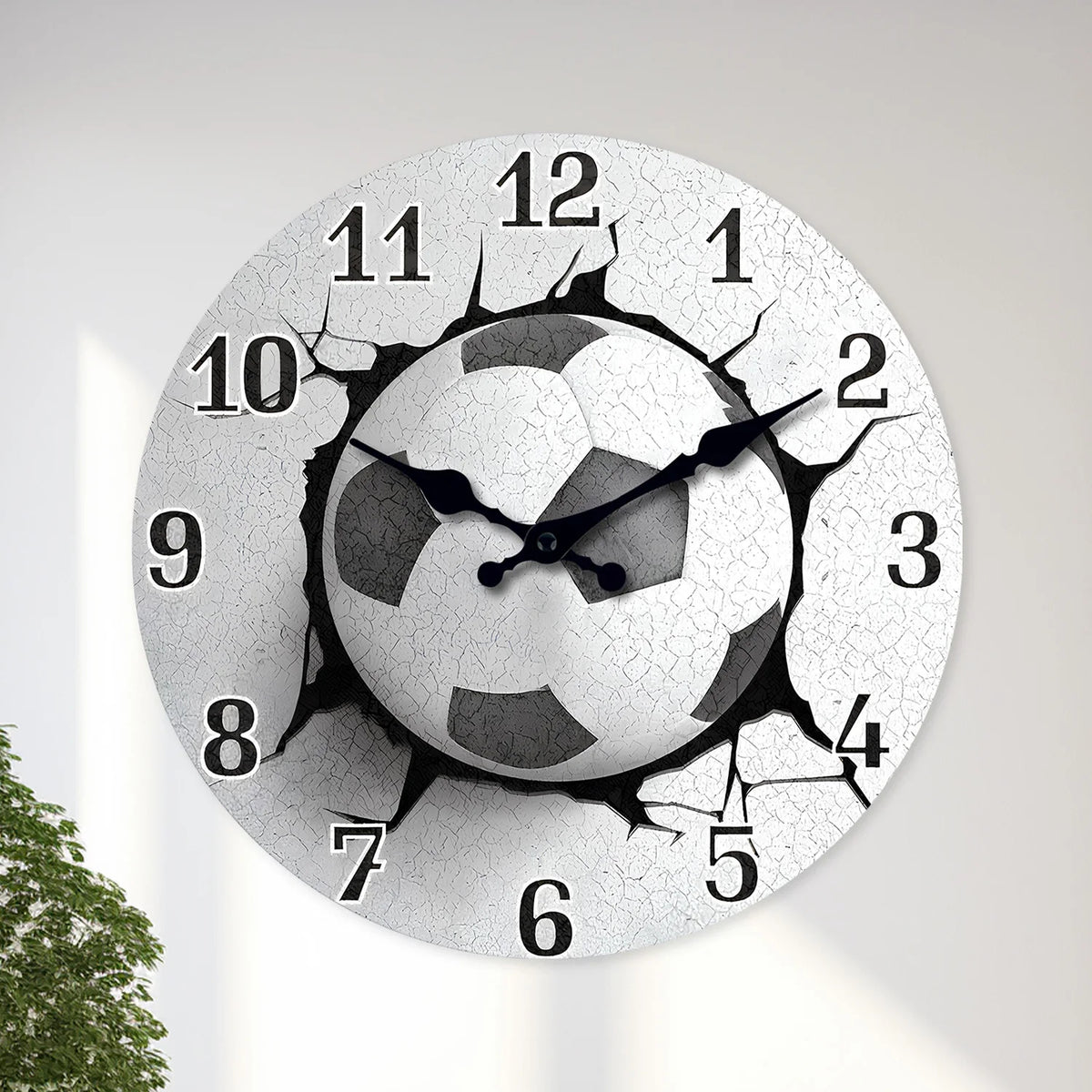 Unique Football Pattern Wooden Wall Clock, Silent Quartz