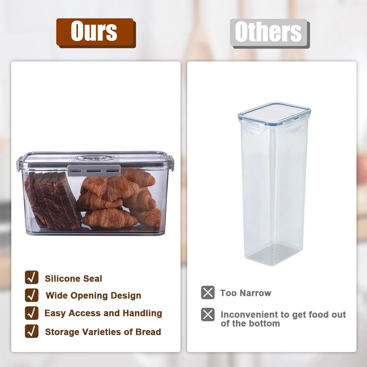 Bread Box for Kitchen Countertop – Airtight Storage Container with Lid for Toast, Bagels & Cookies.