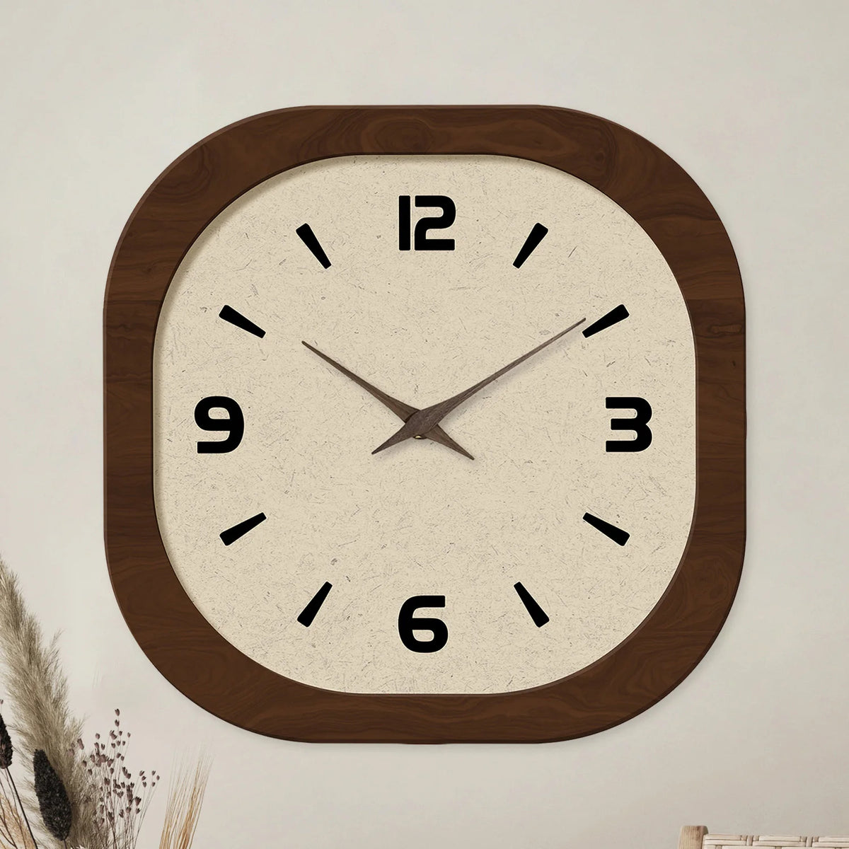 French-Style Retro Cream Crystal Square Wooden Wall Clock