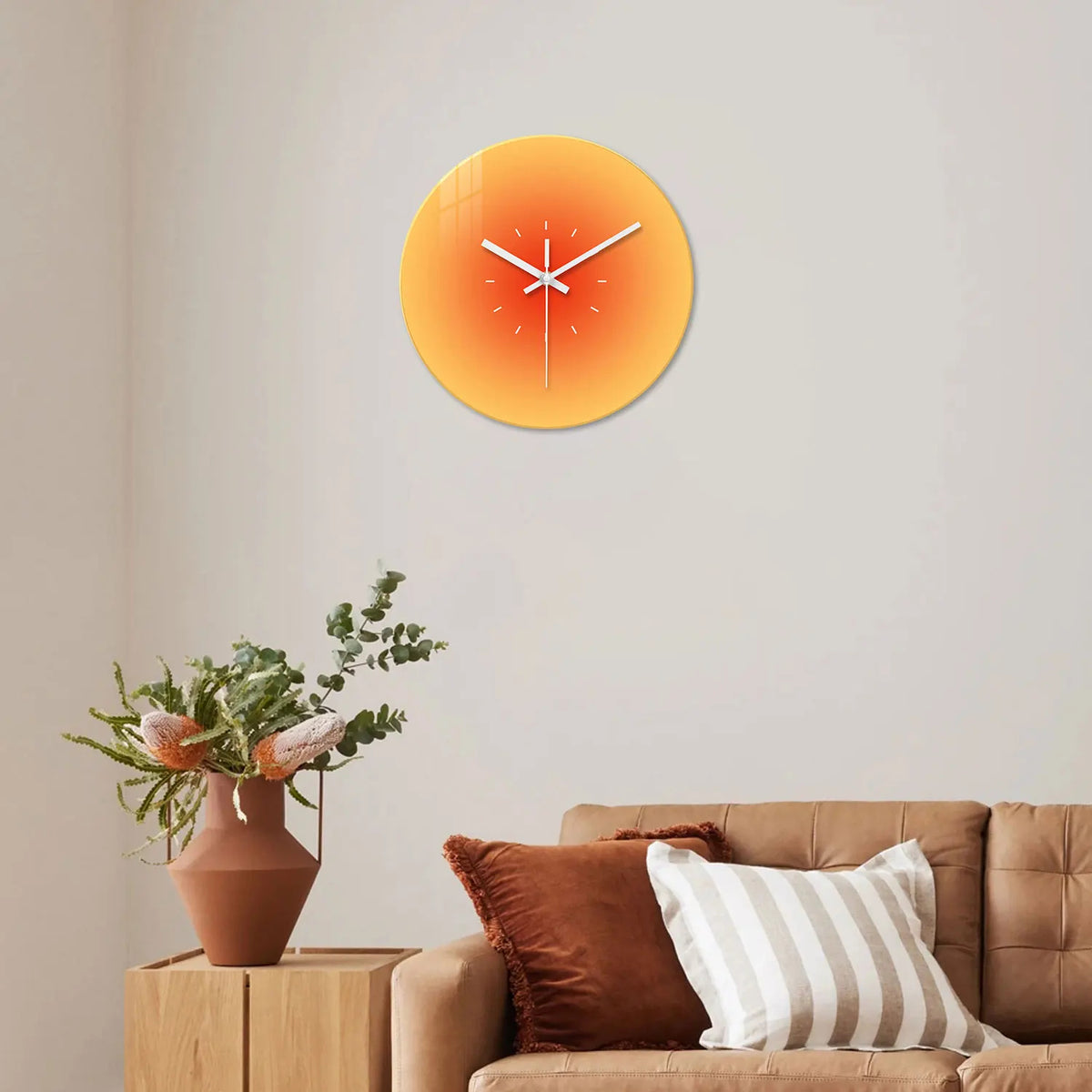 Gradient Solid Color Tempered Glass, Silent Non-Ticking Wall Clock