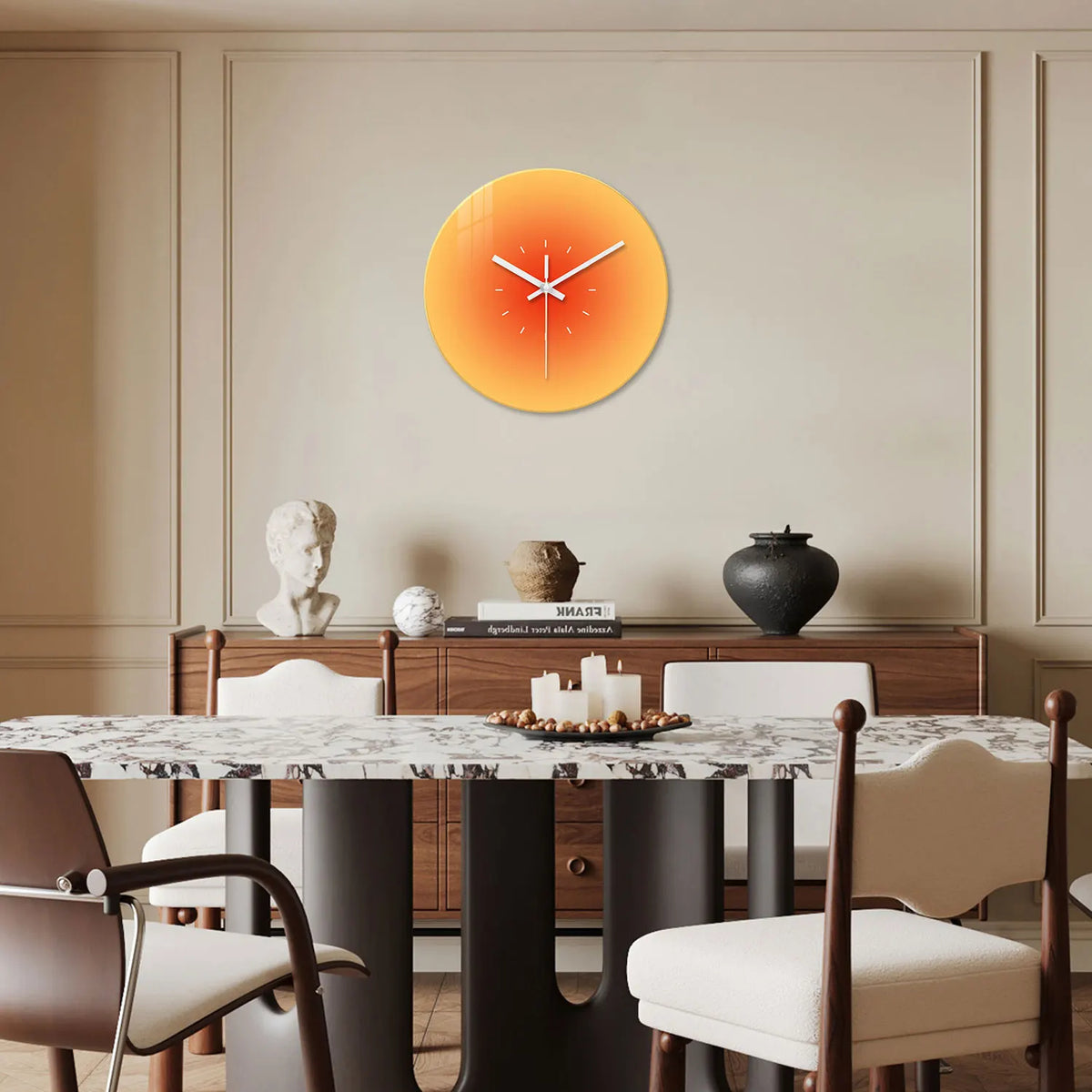 Gradient Solid Color Tempered Glass, Silent Non-Ticking Wall Clock