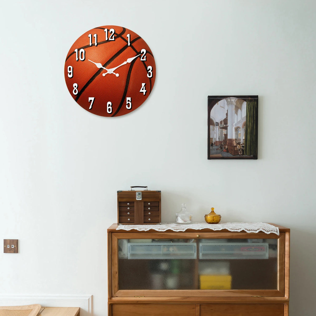 Sports Elements Basketball Texture Pattern Wooden Clock