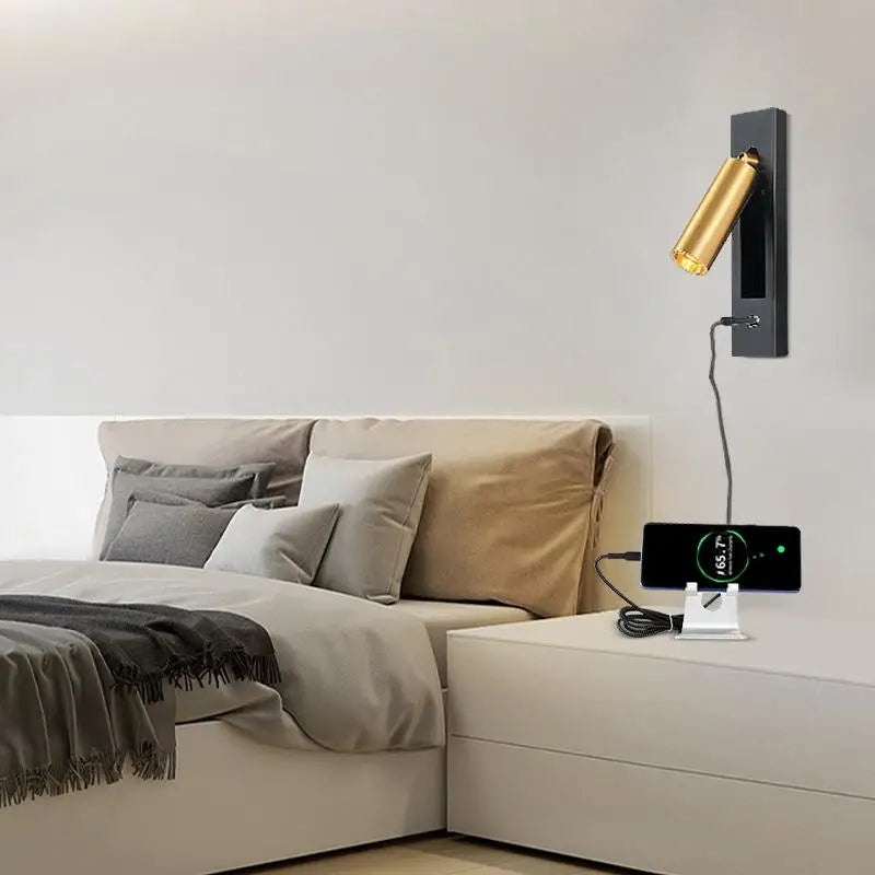 LED Wall Light with USB Charging – Rotating Folding Reading Lamp for Bedroom & Hotel Headboard.