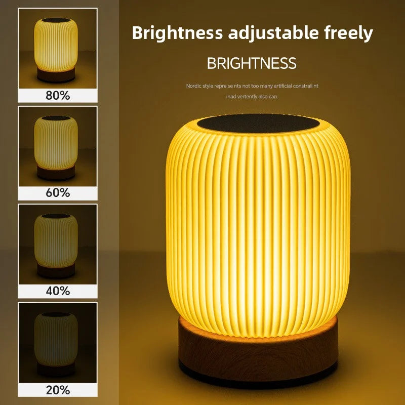 Wood Grain LED Night Light – Rechargeable Wireless Touch Lamp for Bedside & Portable Use.