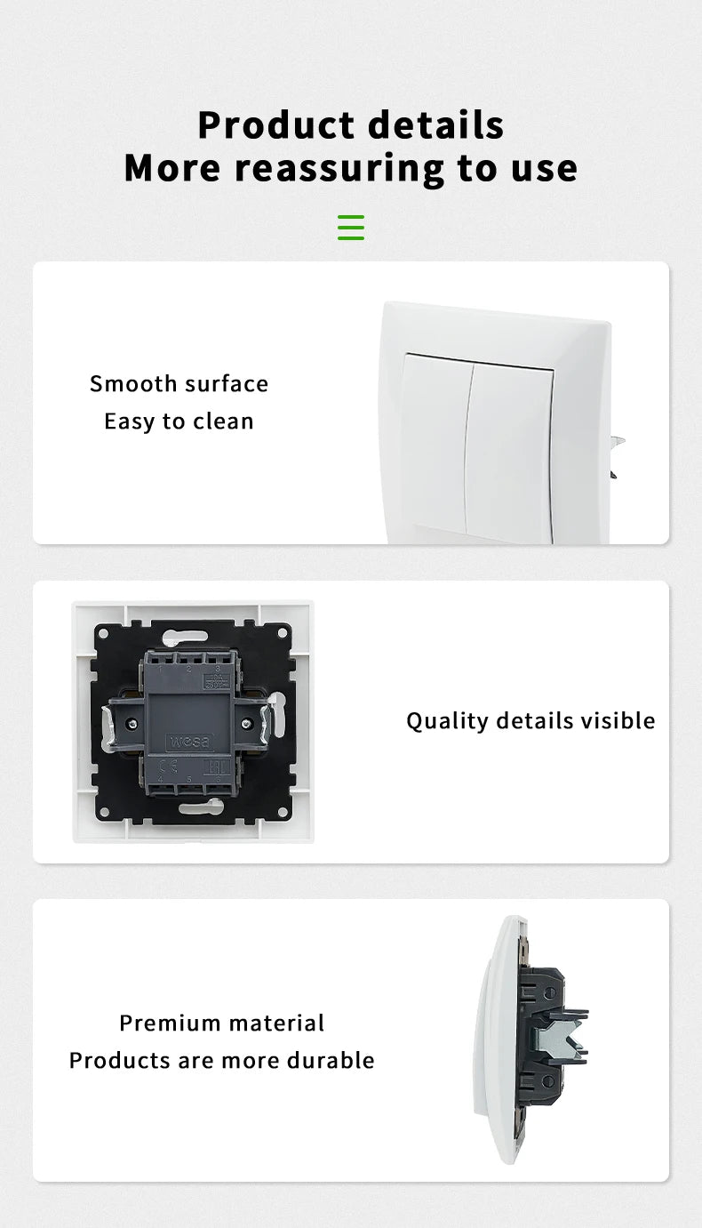 White 2 Gang Wall Light Switch | EU Rocker Switch – Ducent Decor.
