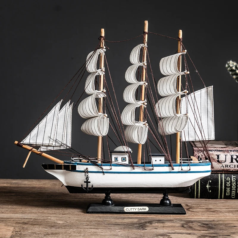 Wooden Sailboat Model - Handcrafted Ship Decoration