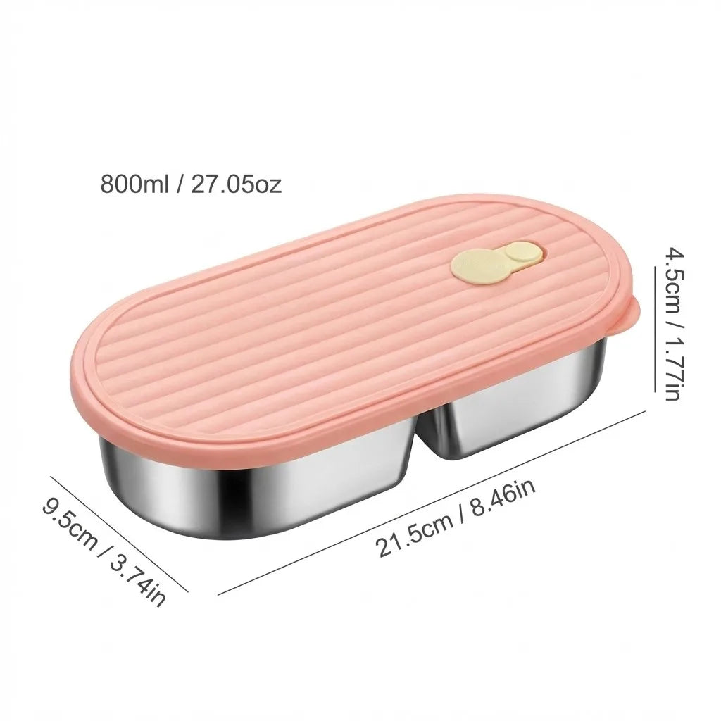 2-Grid Bento Lunch Box – Portable Stainless Steel Divided Food Container for Kids & Students, 800ml .