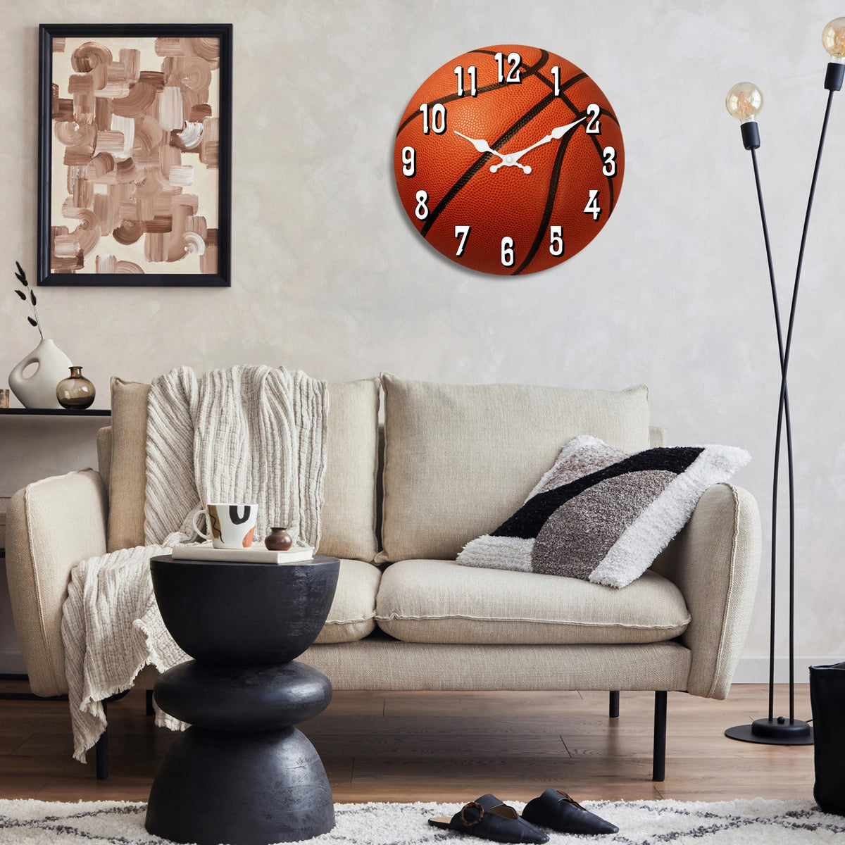 Sports Elements Basketball Texture Pattern Wooden Clock
