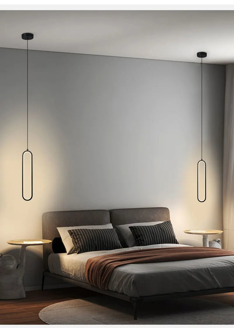 Oval LED Pendant Light – Modern Black Ring Hanging Lamp for Kitchen & Foyer.