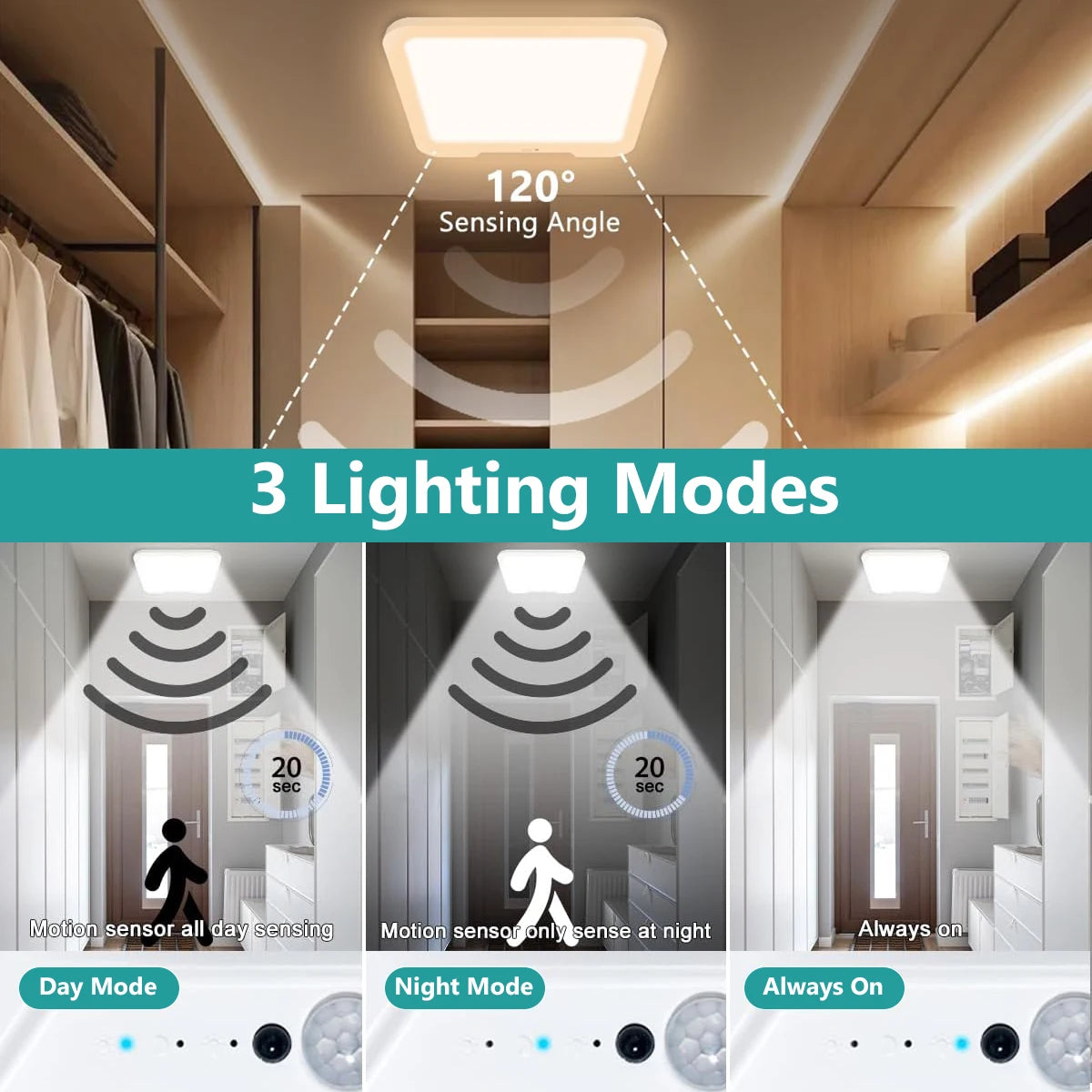 Motion Sensor Ceiling Light with Remote - 3 Color Modes