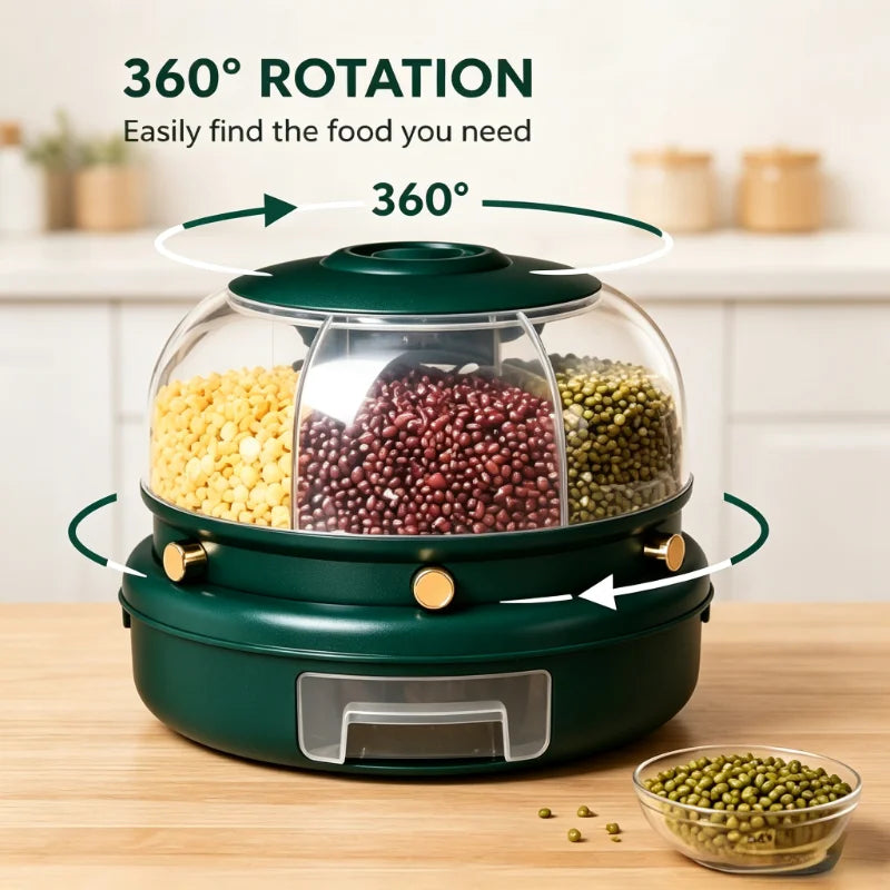 360° Rotating 6-Compartment Cereal Dispenser with Pull-Out Drawer