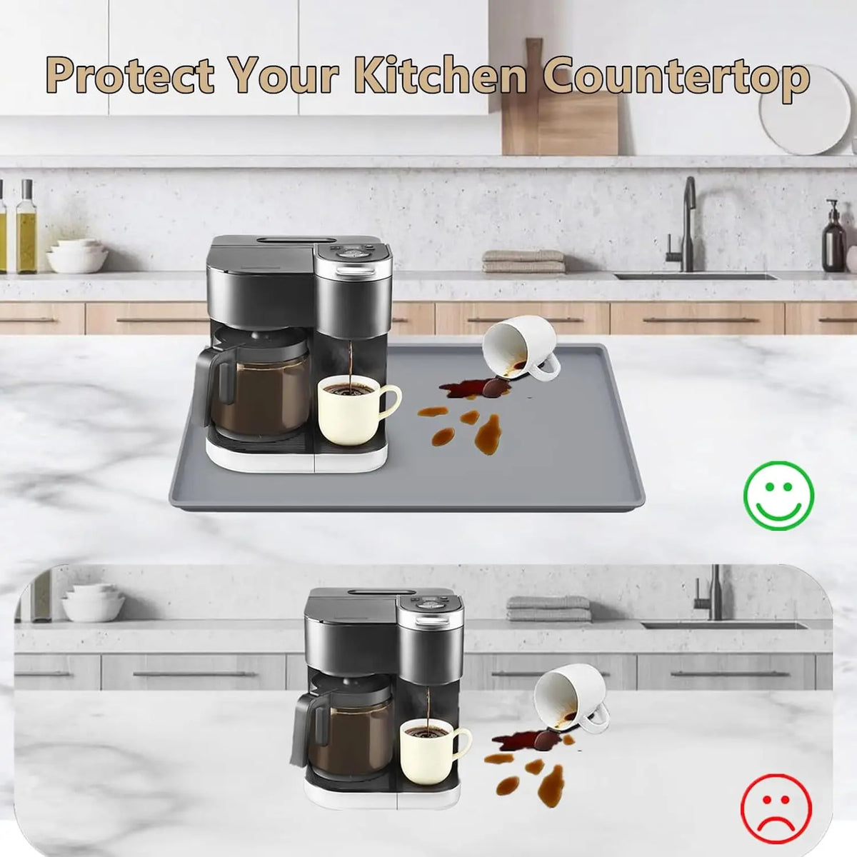 Silicone Coffee Mat with Detachable Dish Drying Mat – Spill-Proof Espresso Bar Mat for Coffee Maker.