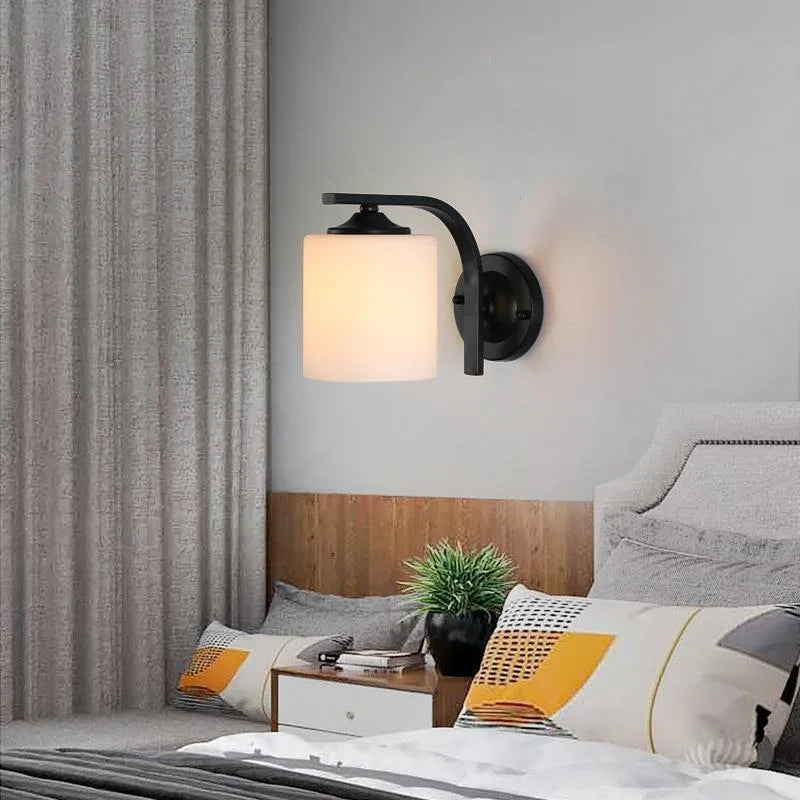 Vintage LED Wall Lamp – Glass & Metal Bedside Sconce, Water-Repellent, for every living space.