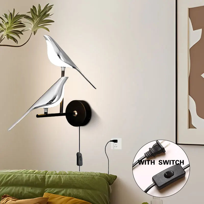 Magpie Bird Wall Lamp - LED Rotatable Sconce for Bedroom, Living Room, Kitchen.