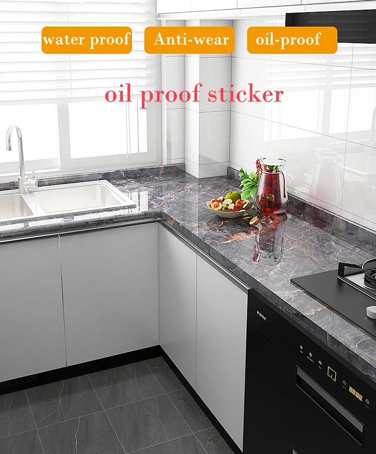 Marble Kitchen Oil-Proof Film, Waterproof Wallpaper