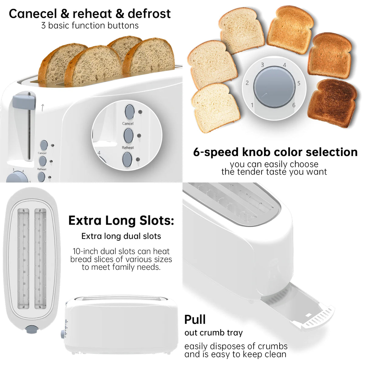 Extra Long Slot 4 Slice Toaster with 6 Shade Settings
