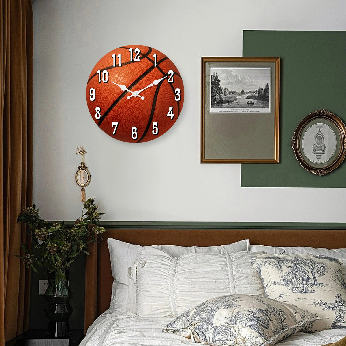 Sports Elements Basketball Texture Pattern Wooden Clock