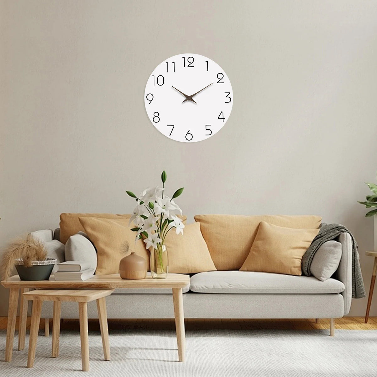 Casual White Pattern Wooden Wall Clock, Needle Display