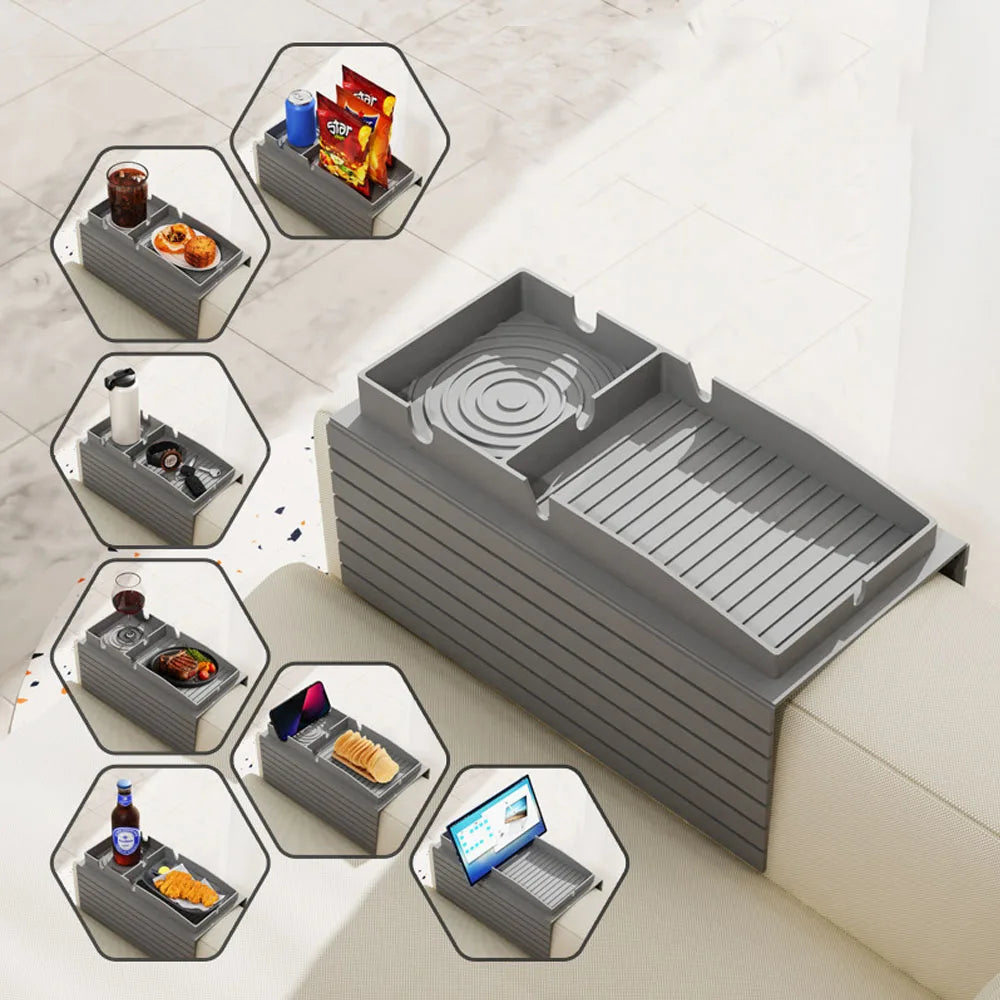 Silicone Sofa Armrest Tray Organizer – Couch Arm Rest Cup Holder for Remote, Phone & Snacks.