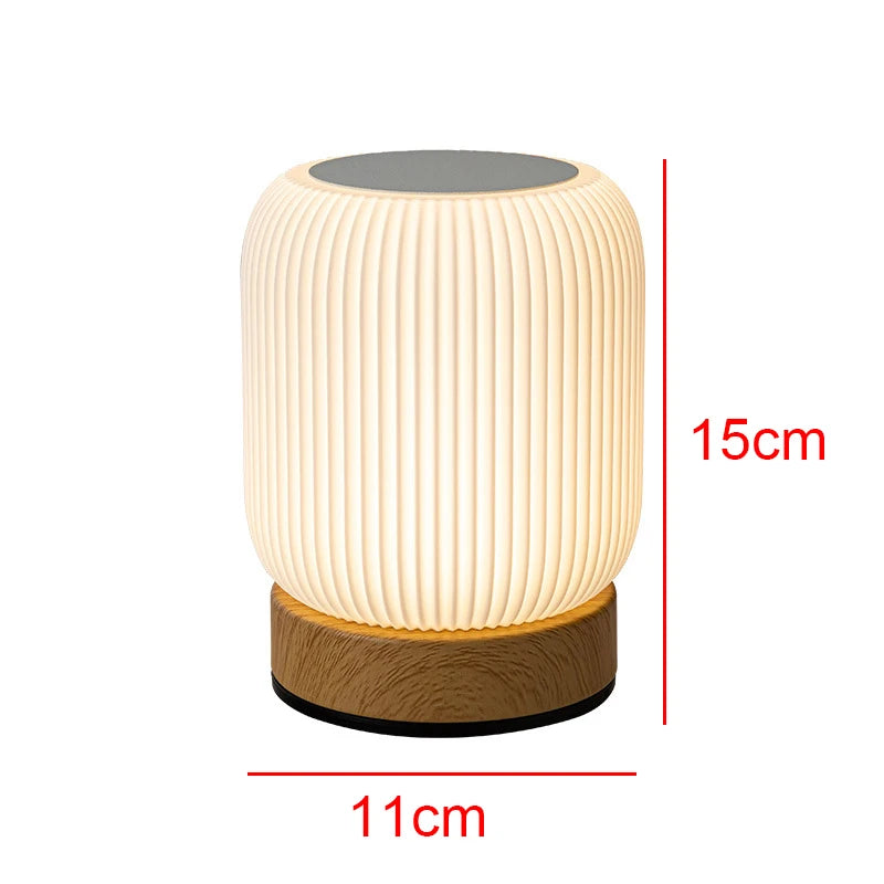 Wood Grain LED Night Light – Rechargeable Wireless Touch Lamp for Bedside & Portable Use.