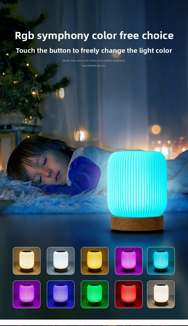 Wood Grain LED Night Light – Rechargeable Wireless Touch Lamp for Bedside & Portable Use.