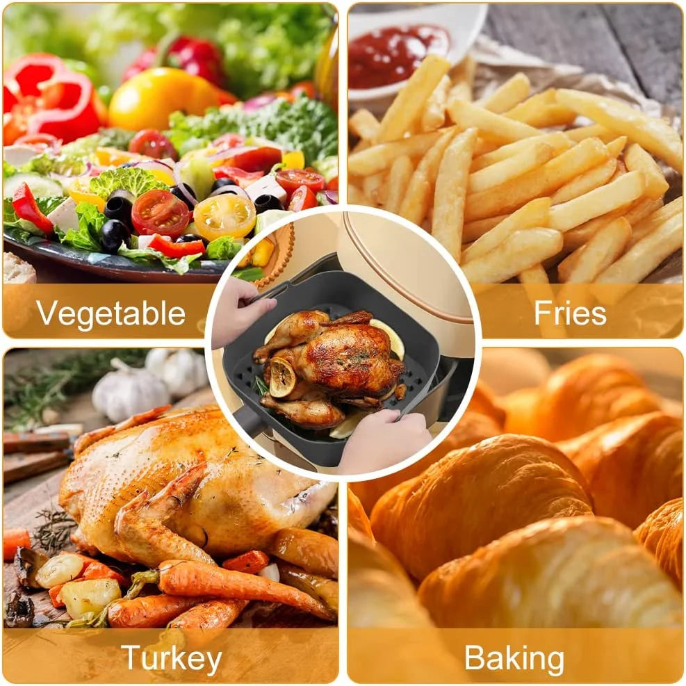 Reusable Silicone Air Fryer Liners – Square Non-Stick Basket Mats, Parchment Paper Replacement.