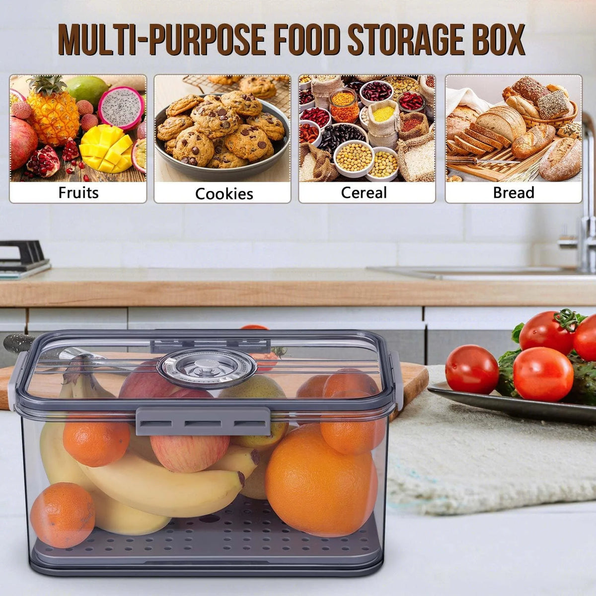 Bread Box for Kitchen Countertop – Airtight Storage Container with Lid for Toast, Bagels & Cookies.