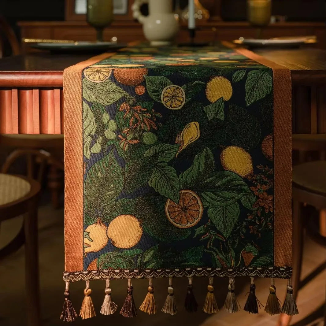 Floral Plant Table Runner with Tassels