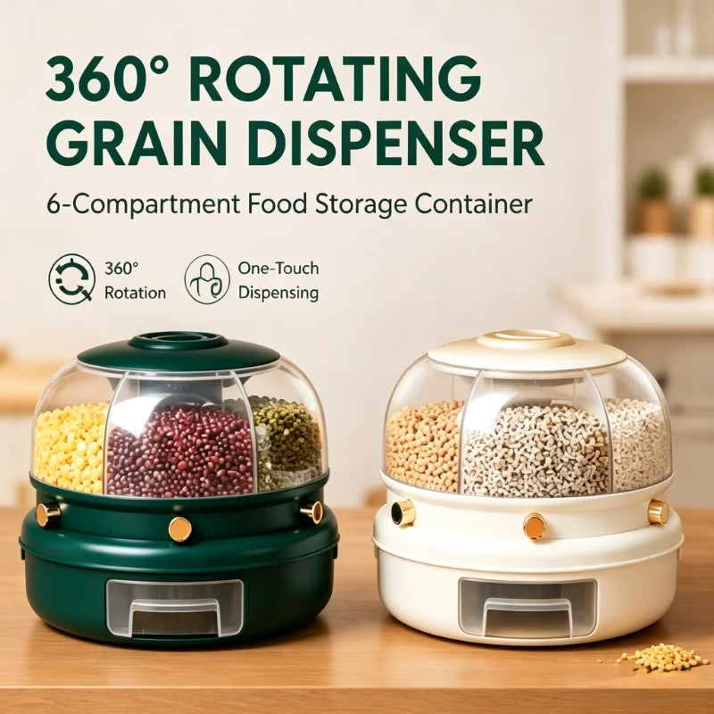 360° Rotating 6-Compartment Cereal Dispenser with Pull-Out Drawer