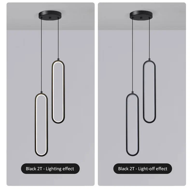 Oval LED Pendant Light – Modern Black Ring Hanging Lamp for Kitchen & Foyer.
