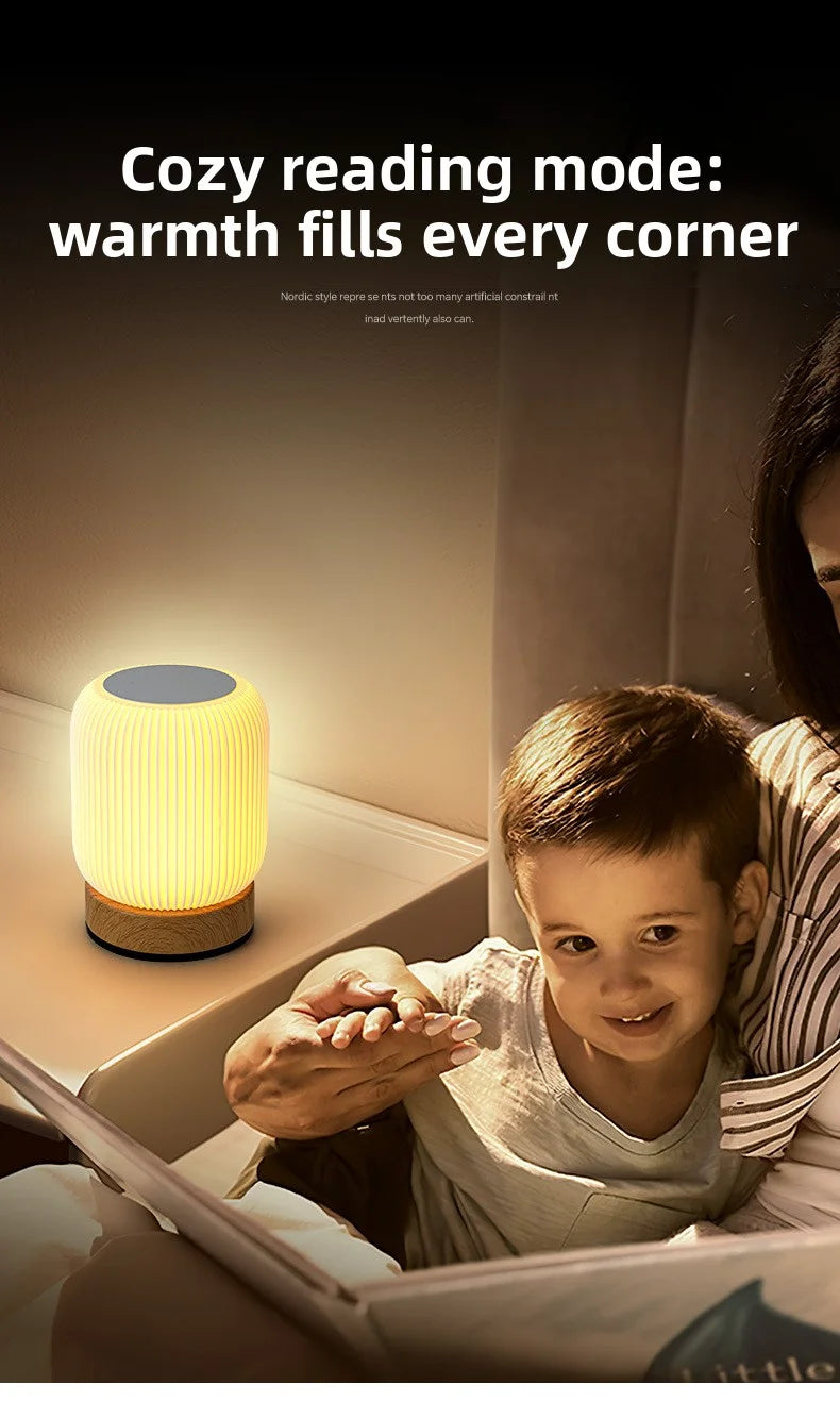 Wood Grain LED Night Light – Rechargeable Wireless Touch Lamp for Bedside & Portable Use.