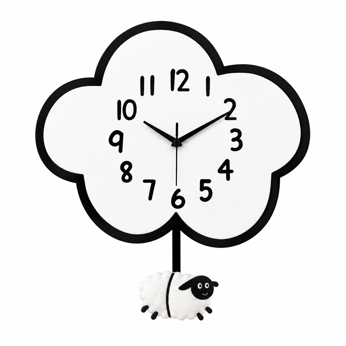 Modern Cute Wooden Cloud Sheep Large Swing Wall Clock