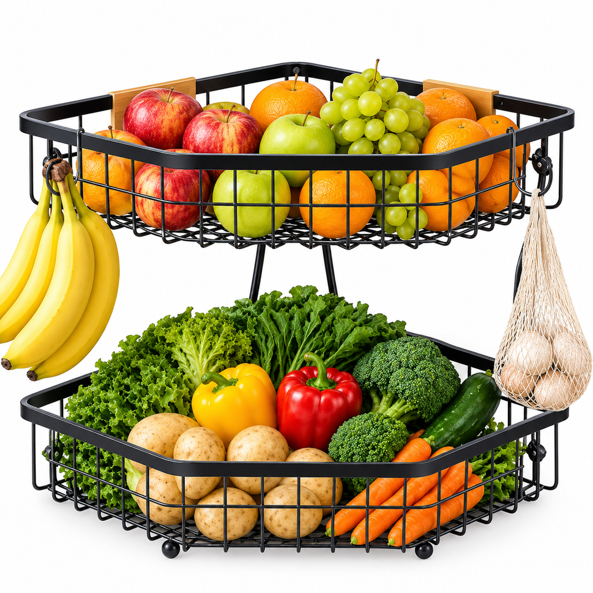 Fruit Storage with Hooks for Kitchen Corner Organizer