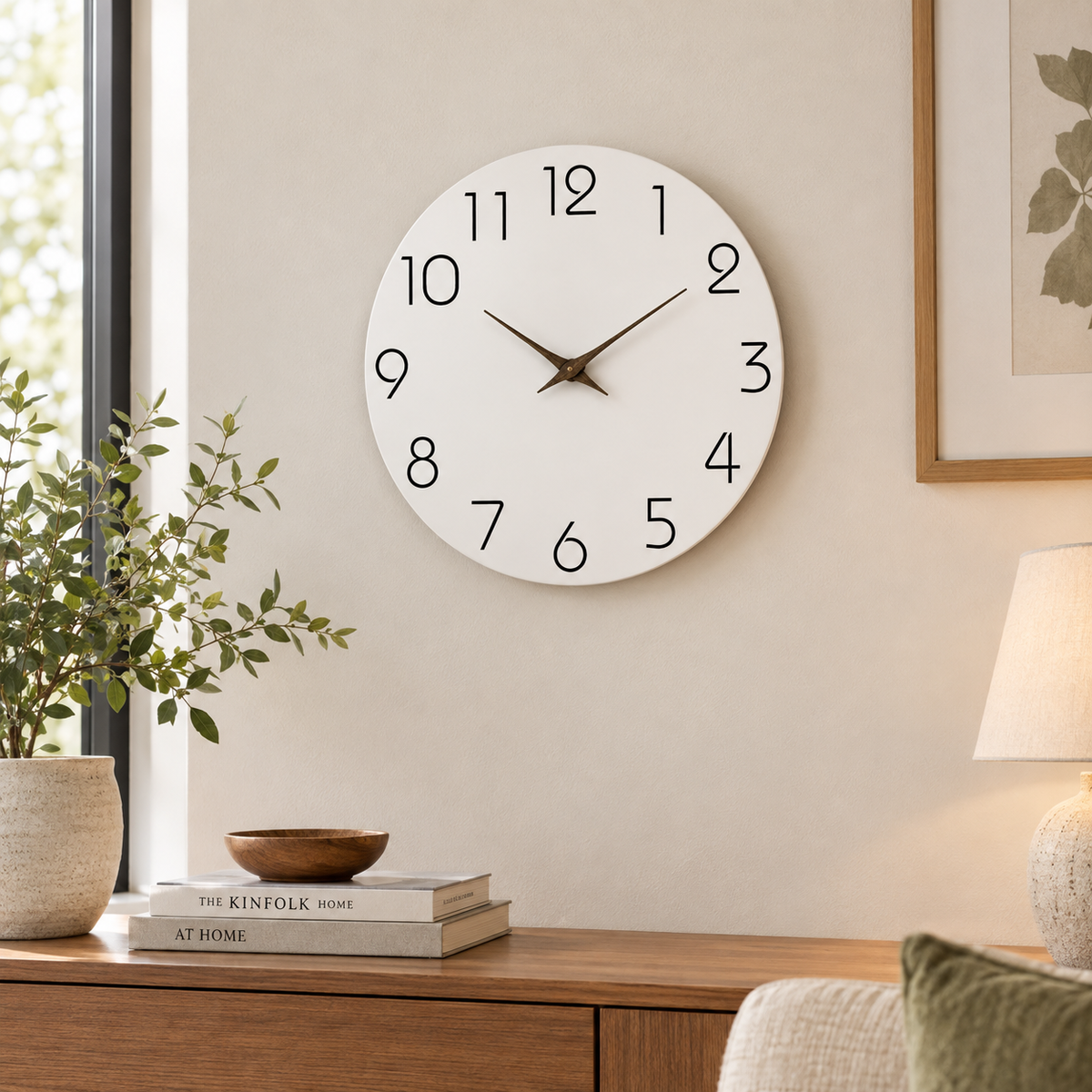 Casual White Pattern Wooden Wall Clock, Needle Display