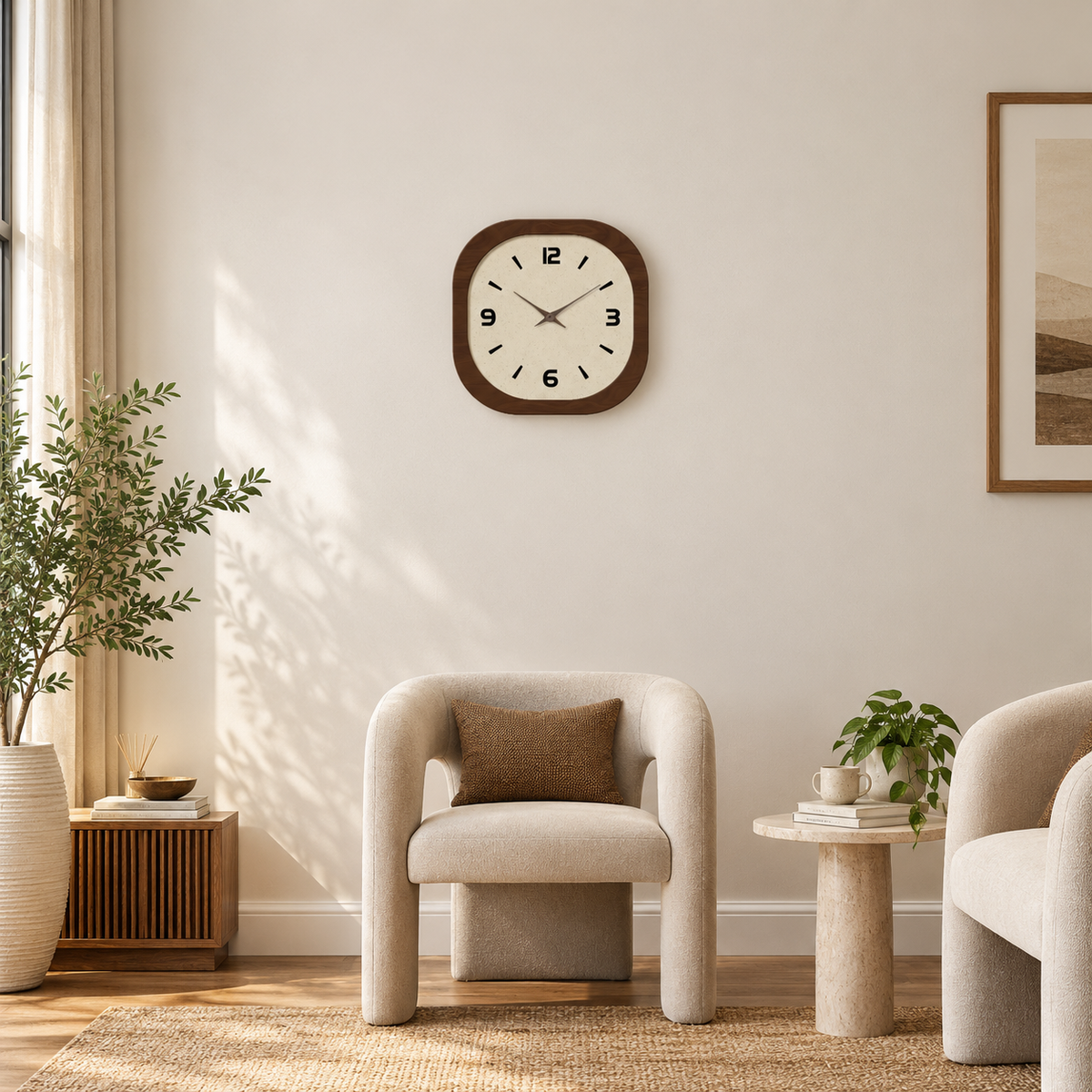 French-Style Retro Cream Crystal Square Wooden Wall Clock