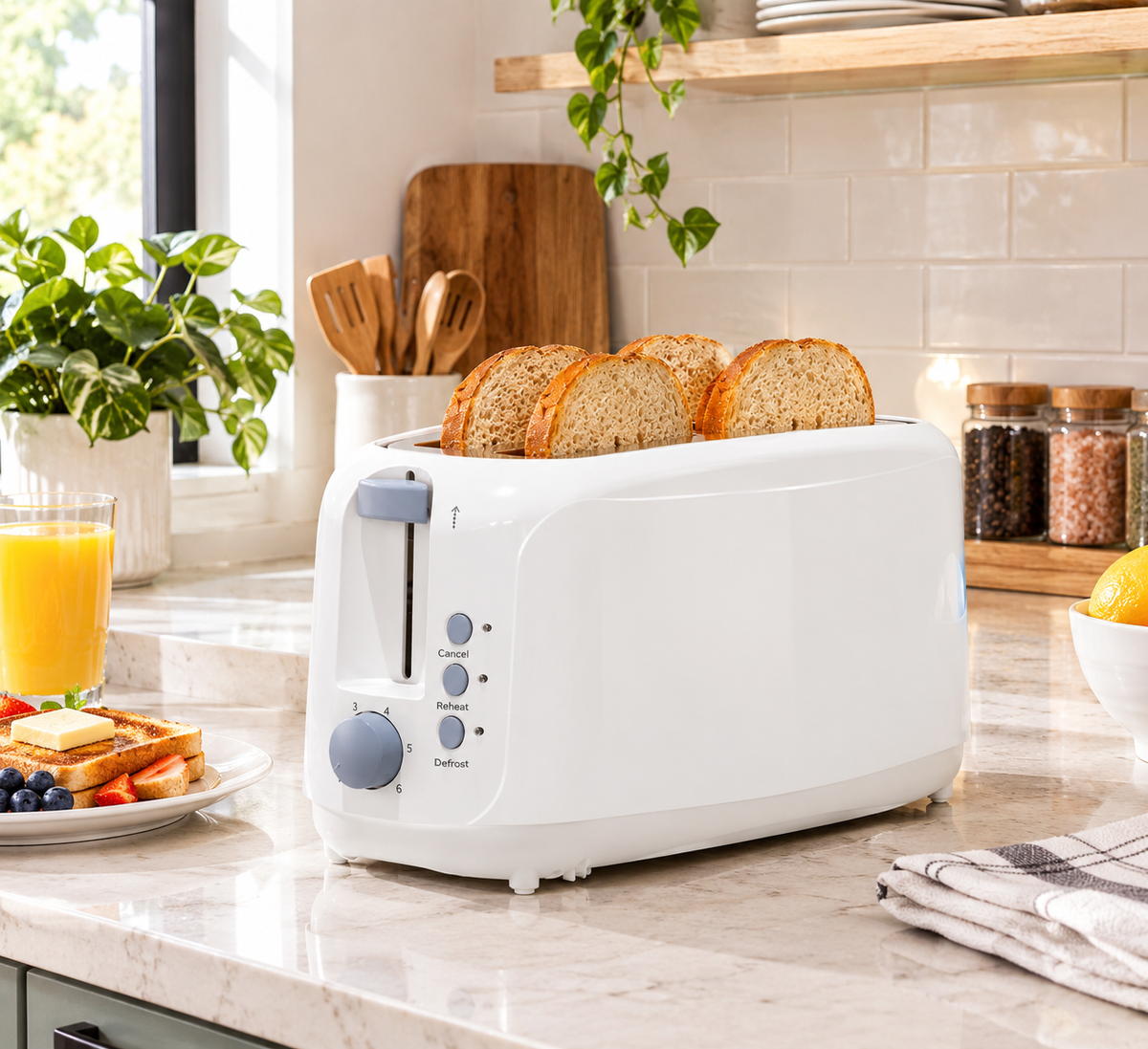Extra Long Slot 4 Slice Toaster with 6 Shade Settings