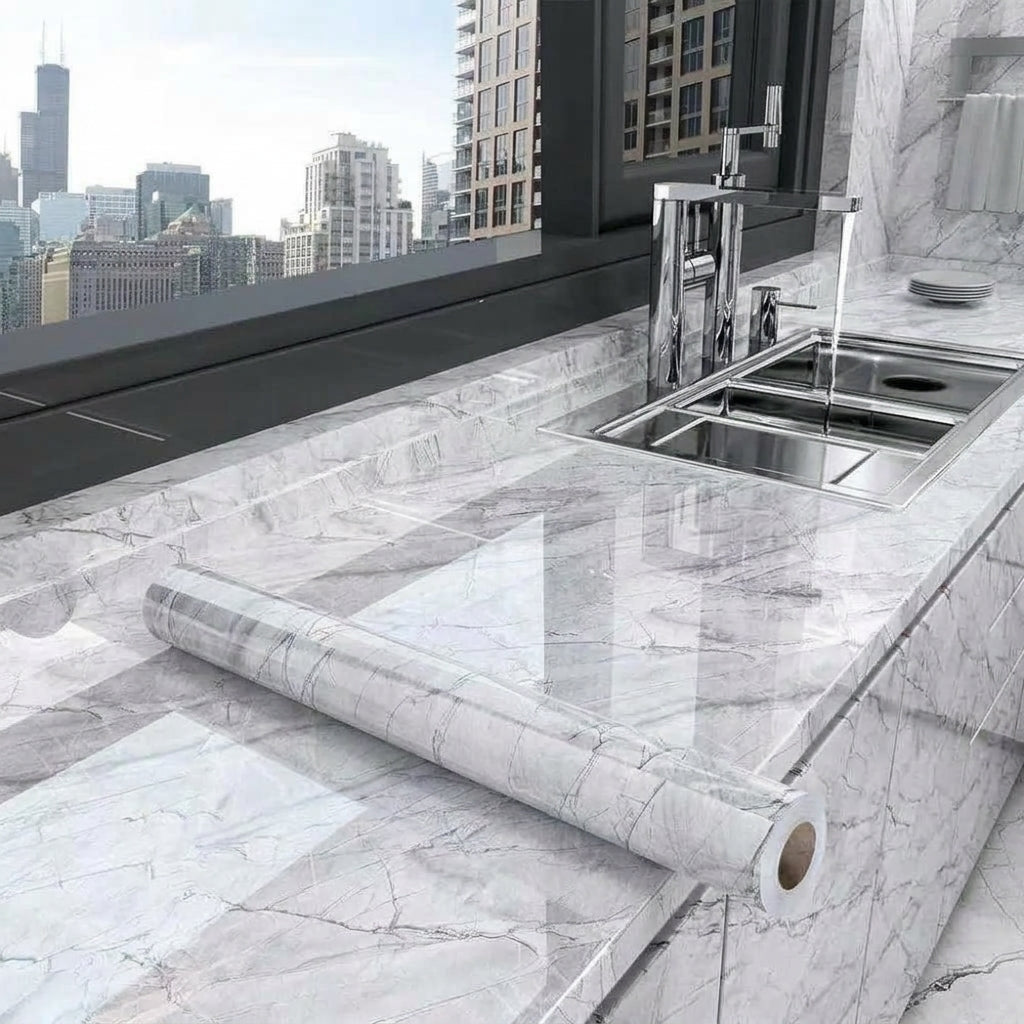 Marble Kitchen Oil-Proof Film, Waterproof Wallpaper