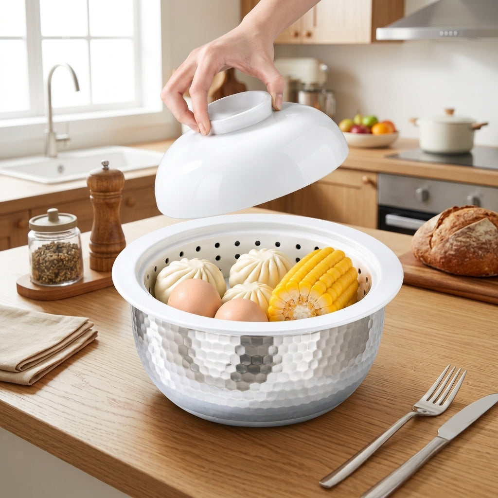 Perforated Porcelain Steaming - Steamer Bowl with Lid