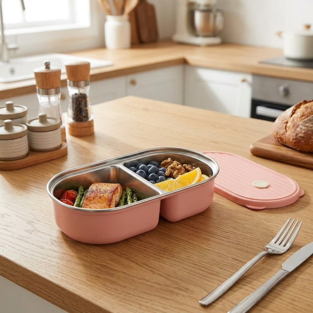2-Grid Food Lunch Box - Stainless Steel