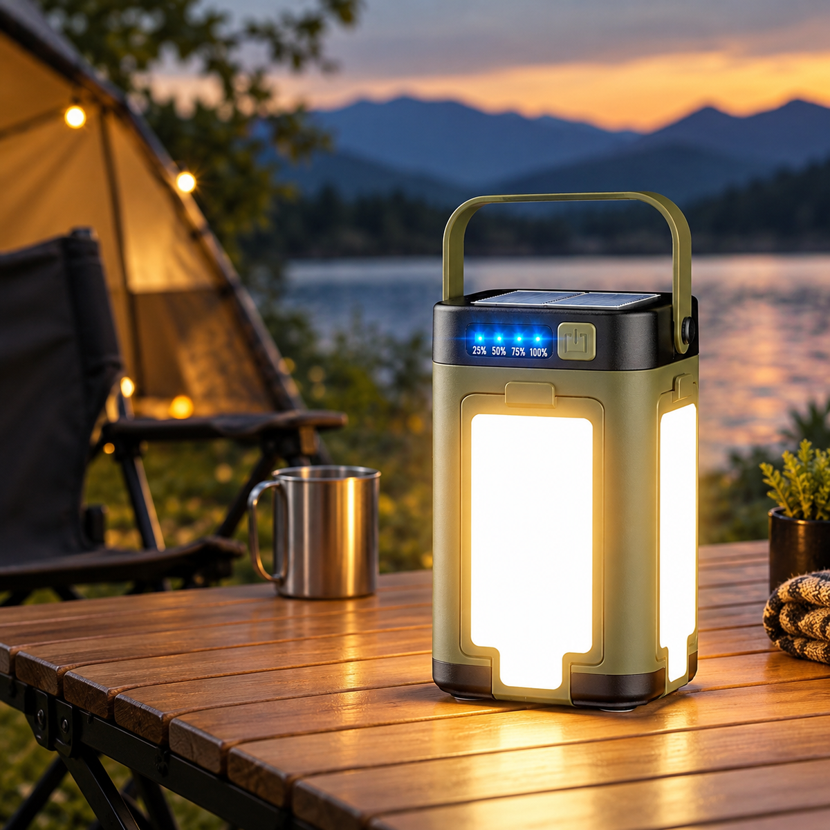 Foldable Rechargeable Tent Lamp with Power Bank