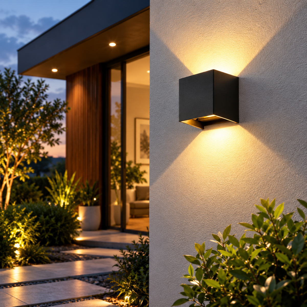 Black Cube Up & Down Waterproof Outdoor Wall Light