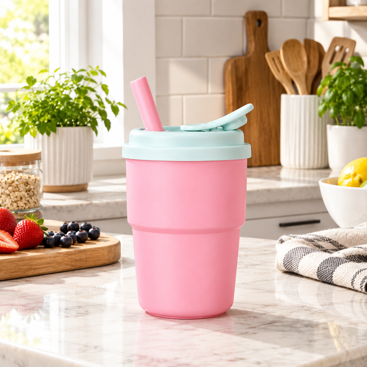 Silicone Water Cup with Straw - Portable Sport Bottle