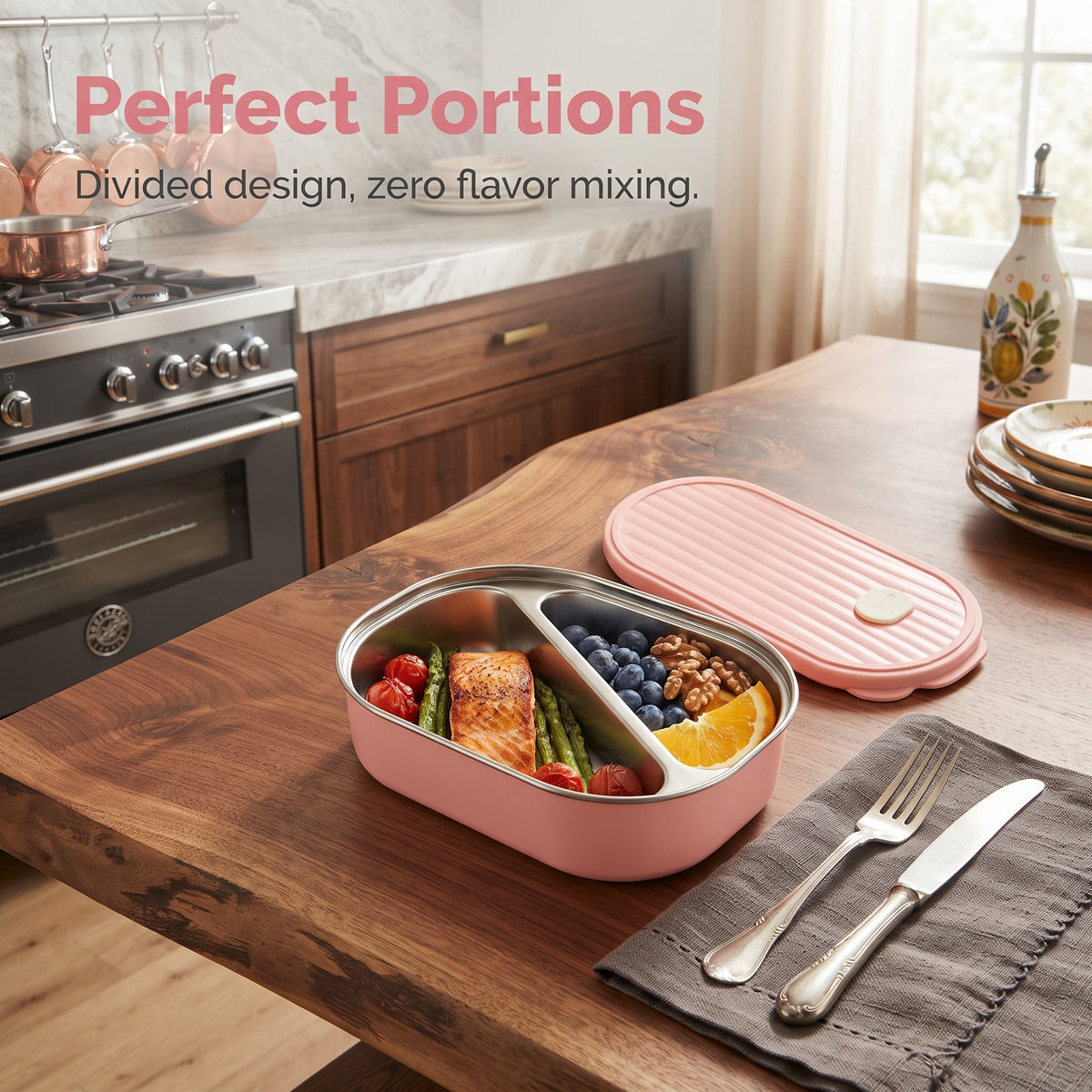 2-Grid Food Lunch Box - Stainless Steel