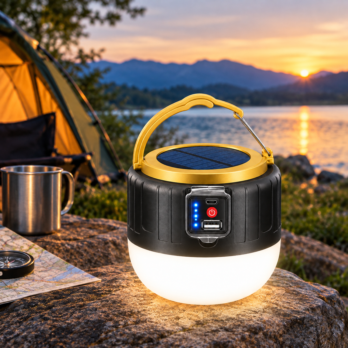 Camping Lantern with Remote Control - Rechargeable Power Bank